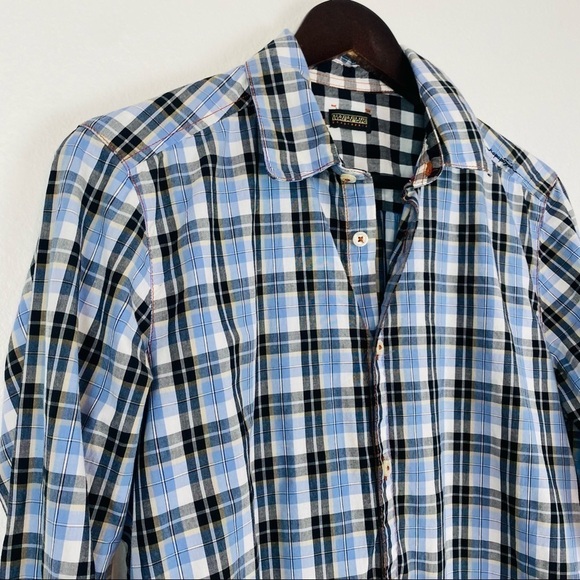NAPAPIJRI Men’s Plaid Print Blue Black Button Down Shirt Small - Picture 2 of 16